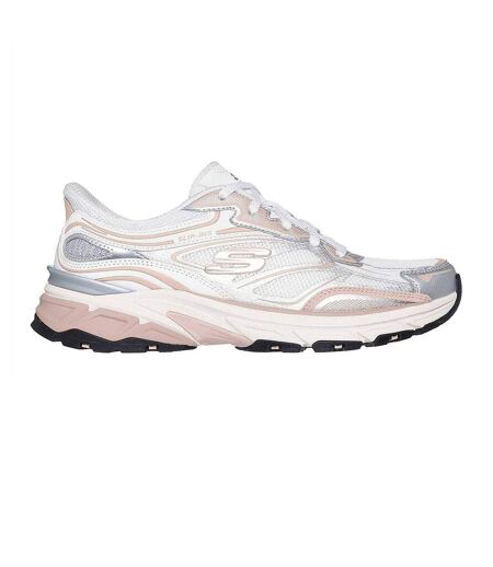 Womens/ladies Stamina Metallic Detail Leather Trainers White Pink Skechers