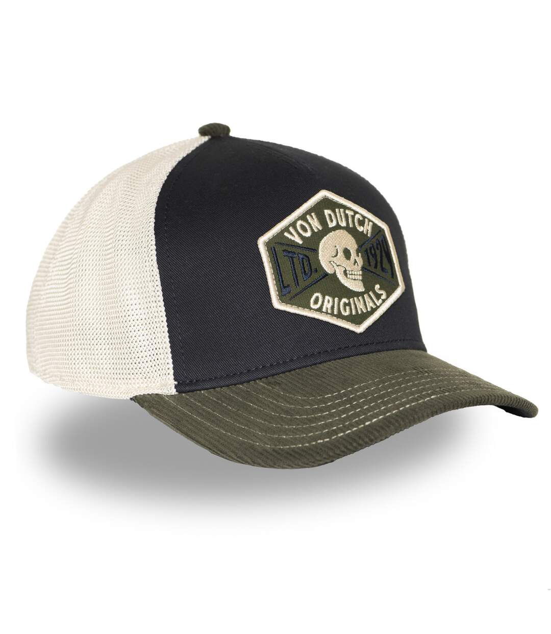 Casquette trucker semi curve visiere en velours avec badge Vondutch-3