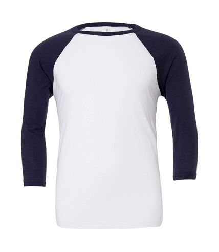 Unisex adult triblend 3/4 sleeve baseball t-shirt white/navy Bella + Canvas