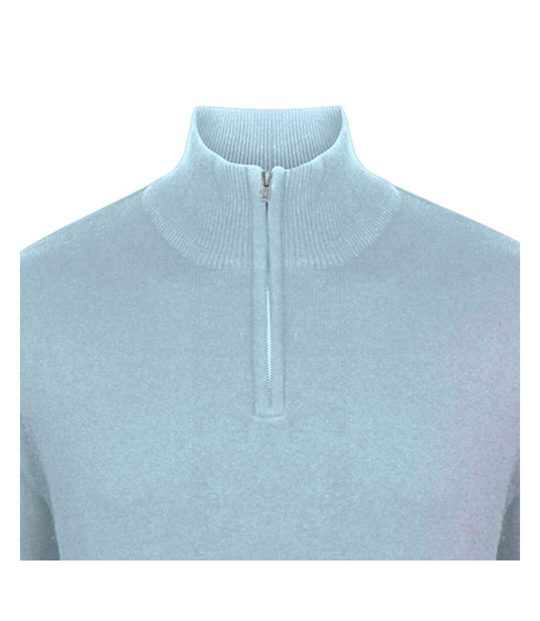 Pull Zippé 1/4 À Manches Longues Homme Gris Clair Chiné Henbury-3