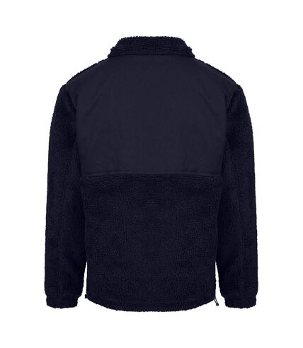 Mens sherpa recycled fleece jacket navy Front Row