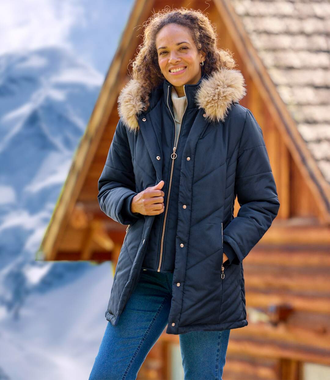 Women's Navy Padded Parka with Hood-4