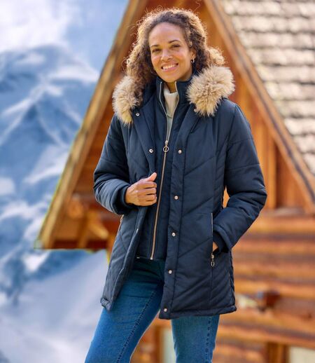 Women's Navy Padded Parka with Hood