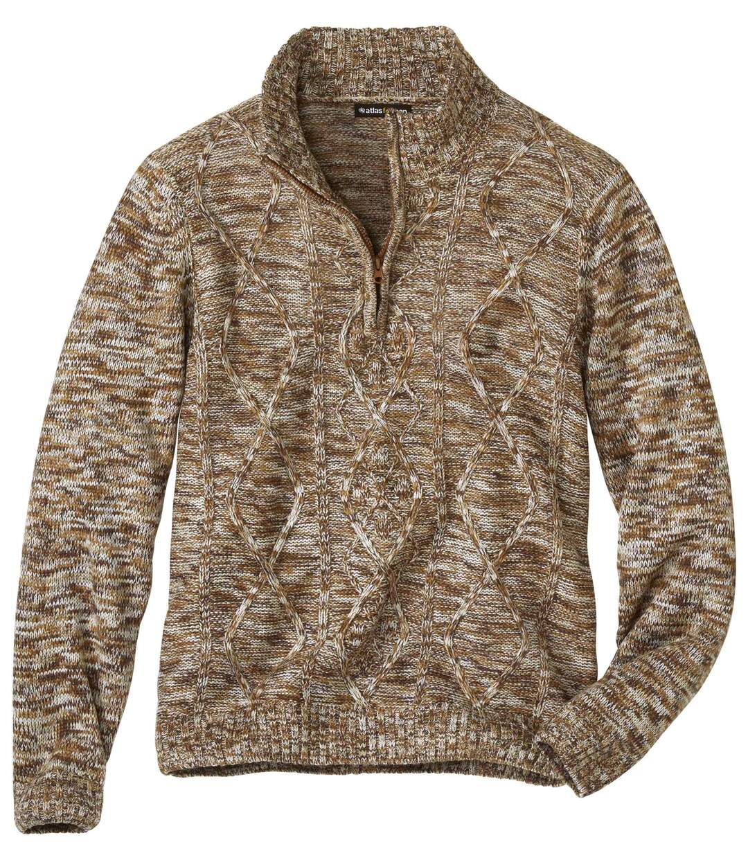 Trykotowy, melanżowy sweter z wykładanym kołnierzem  Atlas For Men