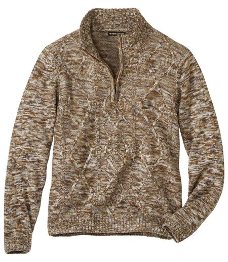 Men's Brown Knit Sweater - Quarter-Zip