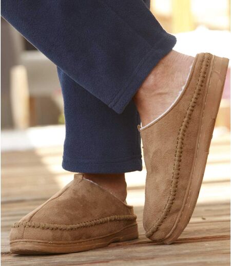 Men's Cosy Faux Suede Slippers - Sherpa Lining