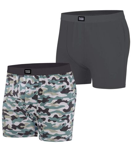 Pack of 2 Men's Stretchy Boxer Shorts - Camouflage Print Anthracite