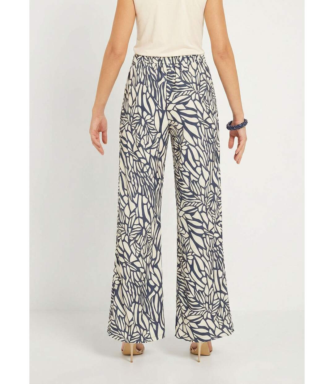 Pantalon large semi élastiqué motif graphique-2