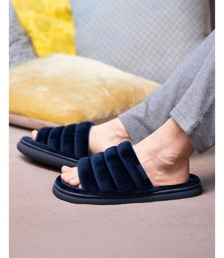 Isotoner Chaussons Mules ouvertes homme velours ultra doux, semelle bloup xtra confort, bout ouvert respirant