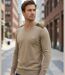 Pull Col V Homme Winchester Panel1 Beige avec Renforts Suédine-1