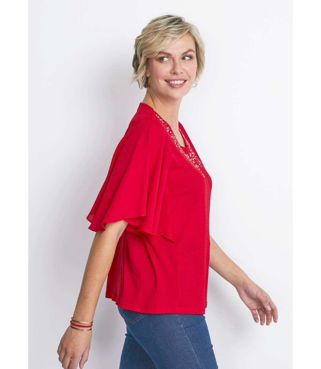Tee-shirt bi-matière manches 3/4 papillon-2