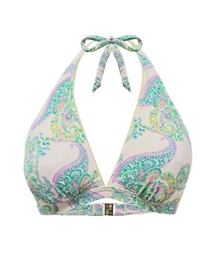 Haut de maillot de bain triangle blanc vert femme grain de sable mousse
