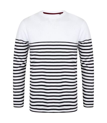 Front Row Mens Long Sleeve Breton Stripe T-Shirt (White/Navy) - UTPC2943