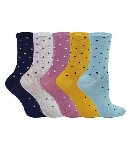 5 Pairs Ladies Multi Spot Socks - Soft Cotton Rich Polka Dot Everyday Socks