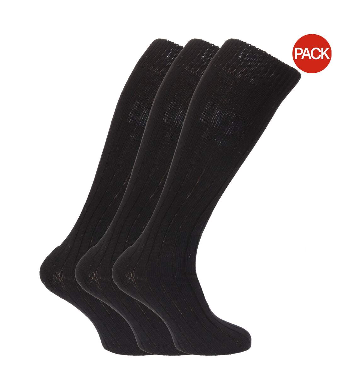 Mens Wool Blend Long Length Socks With Padded Sole (Pack Of 3) (Black) - UTMB160-1