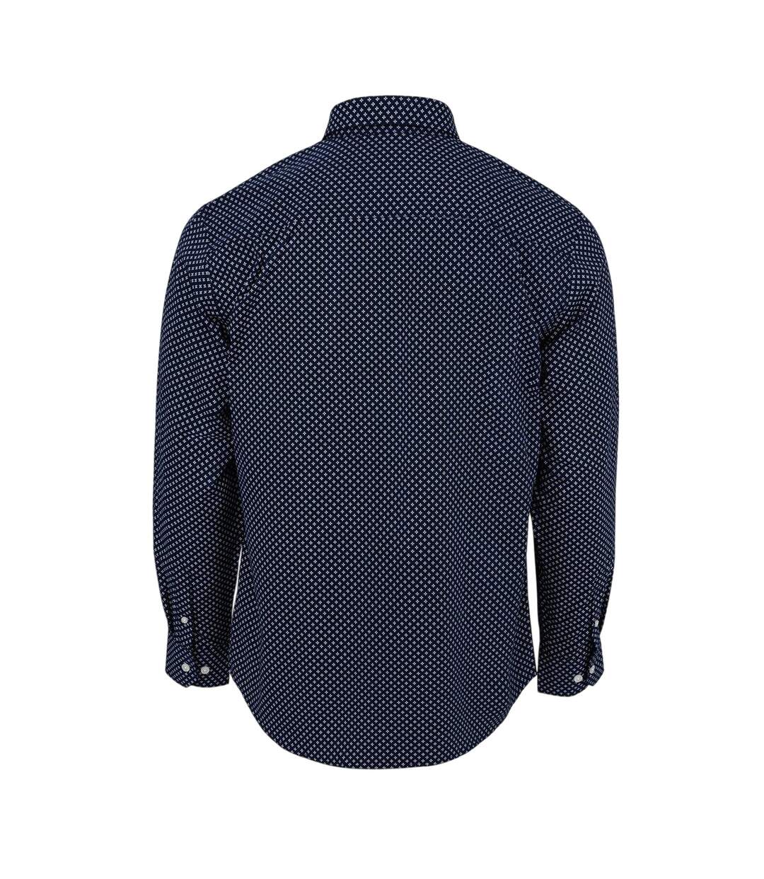 Chemise Manches Longues Motif/style À Motifs Homme Bleu Marine Blanc Fabric-2