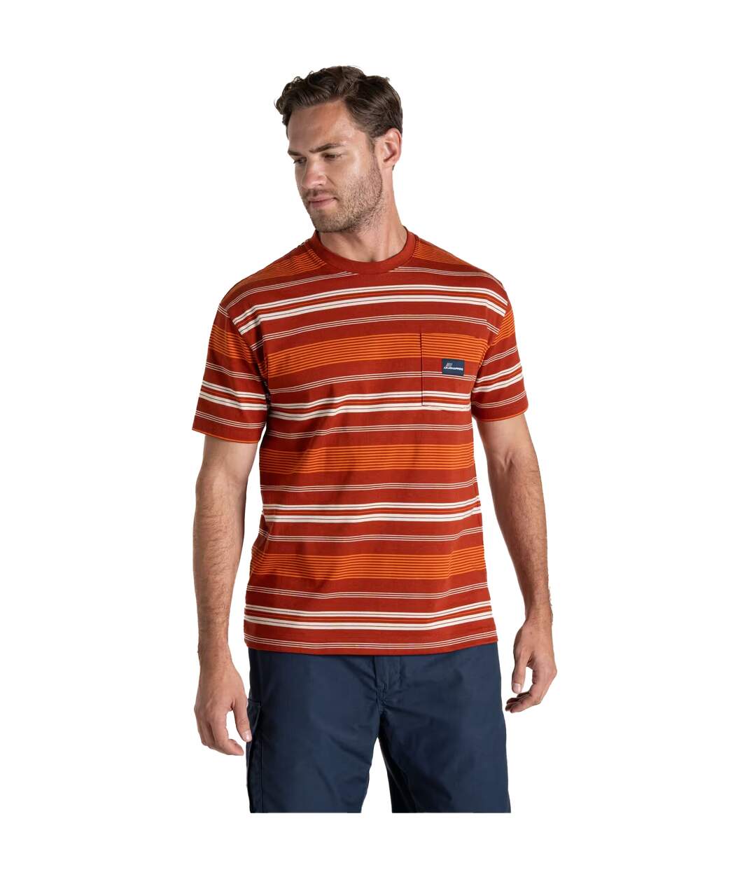 T-shirt Manches Courtes Motif/style À Rayures Pointer Homme Rouge Orange À Rayures Craghoppers-1