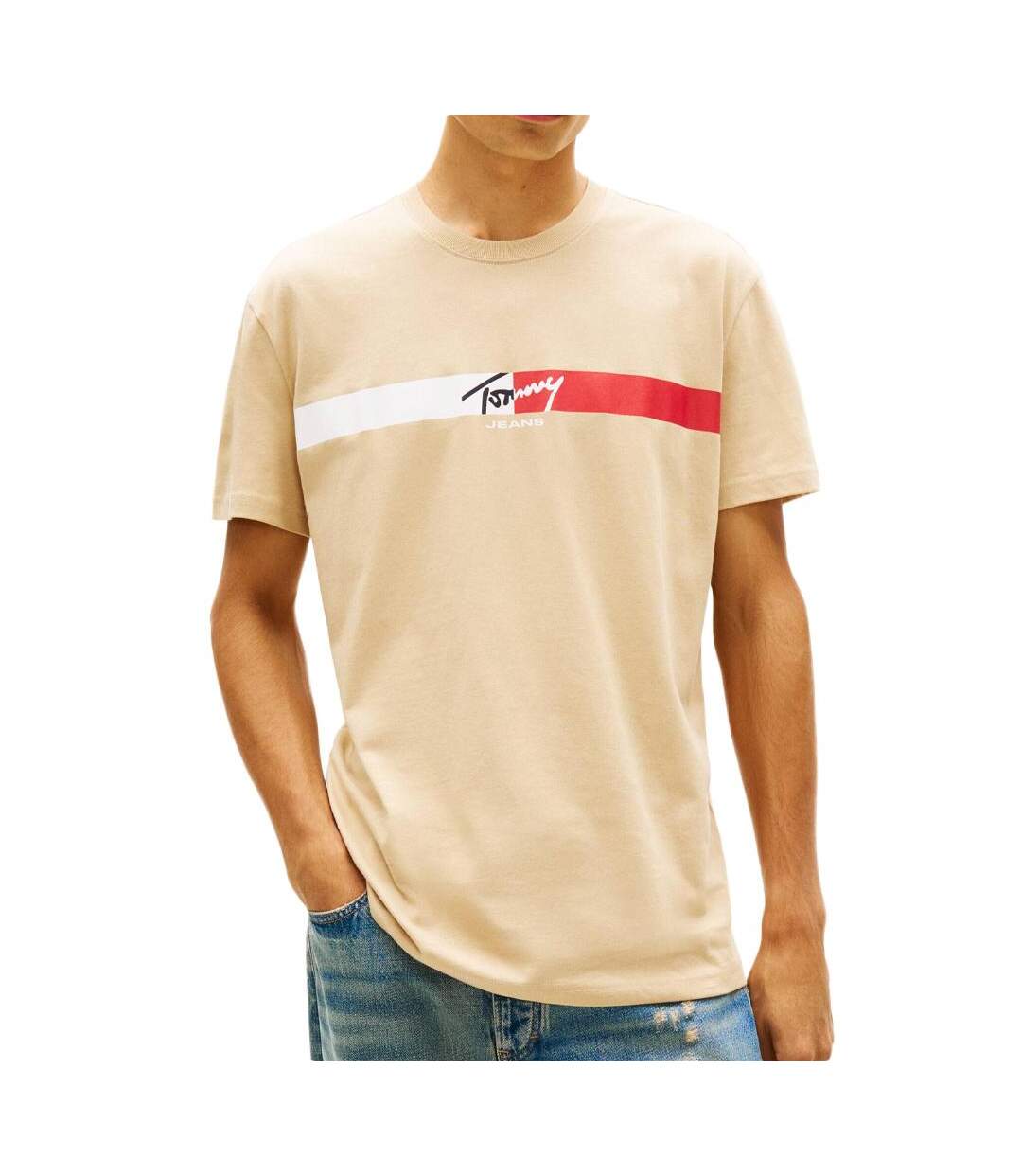 T-Shirt beige homme tommy hilfiger tjm reg signature-1