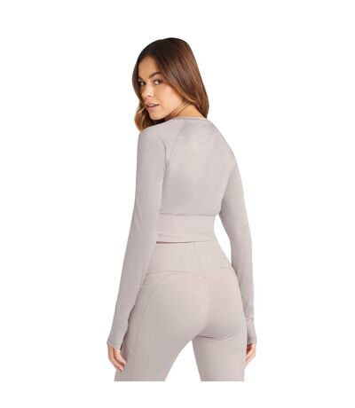 Womens/ladies Pro Training Long-sleeved Crop Top Silver Grey Marl Umbro