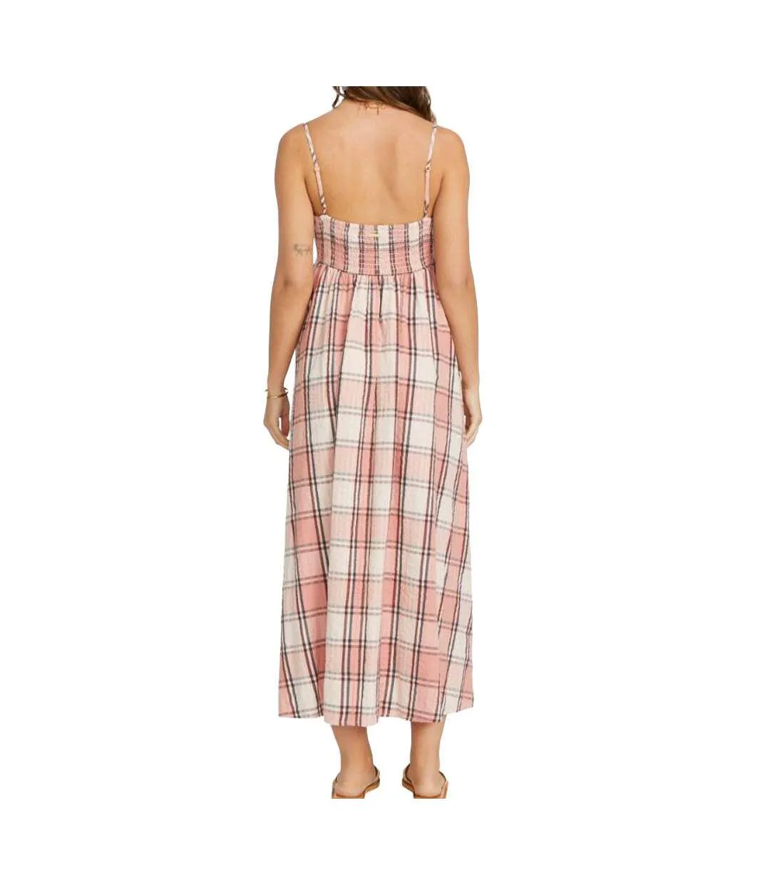 Robe rose à carreaux femme  billabong all day midi-2