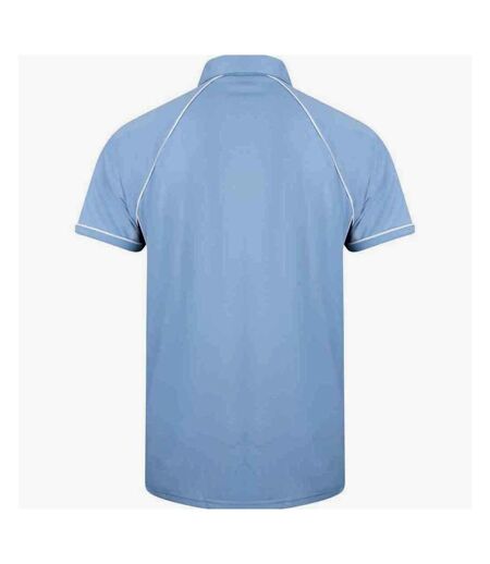 Mens performance piped polo shirt sky/navy/white Finden and Hales