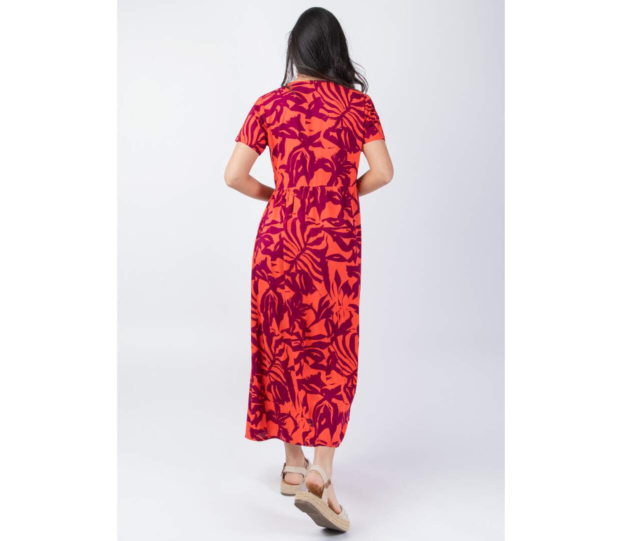 Robe longue manches courtes Cataleya imprimé floral Coton Du Monde-4
