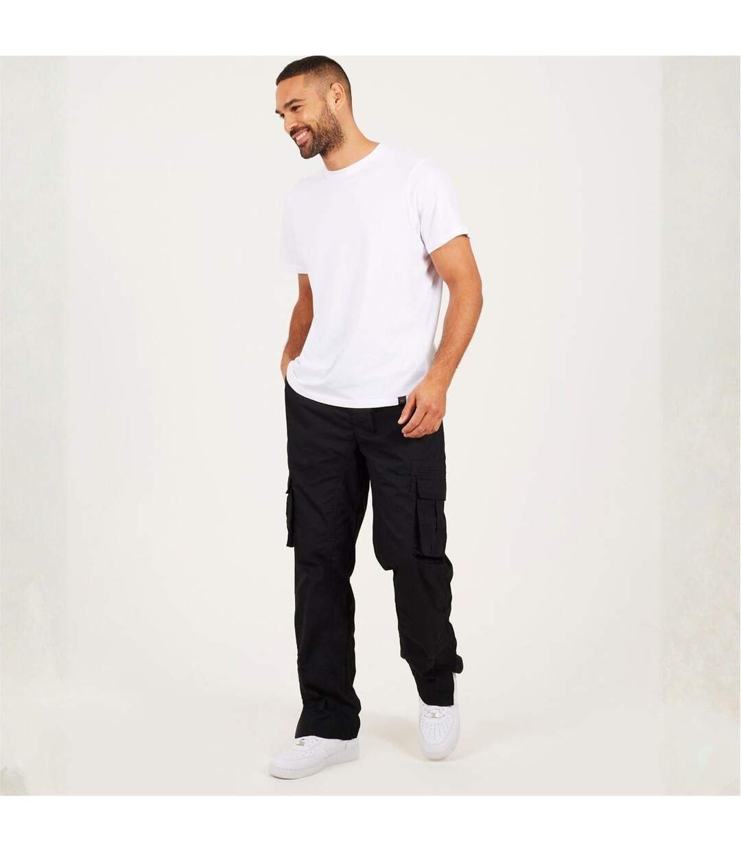 Mens Relaxed Fit Cargo Trousers Black Brave Soul-4