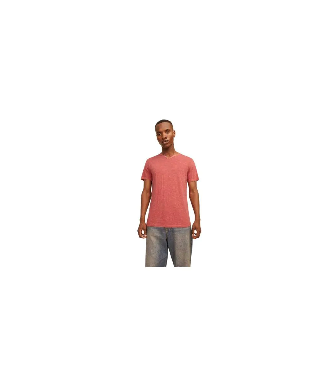 Mens Notch Neck Regular T-shirt Red Ochre Jack And Jones-1