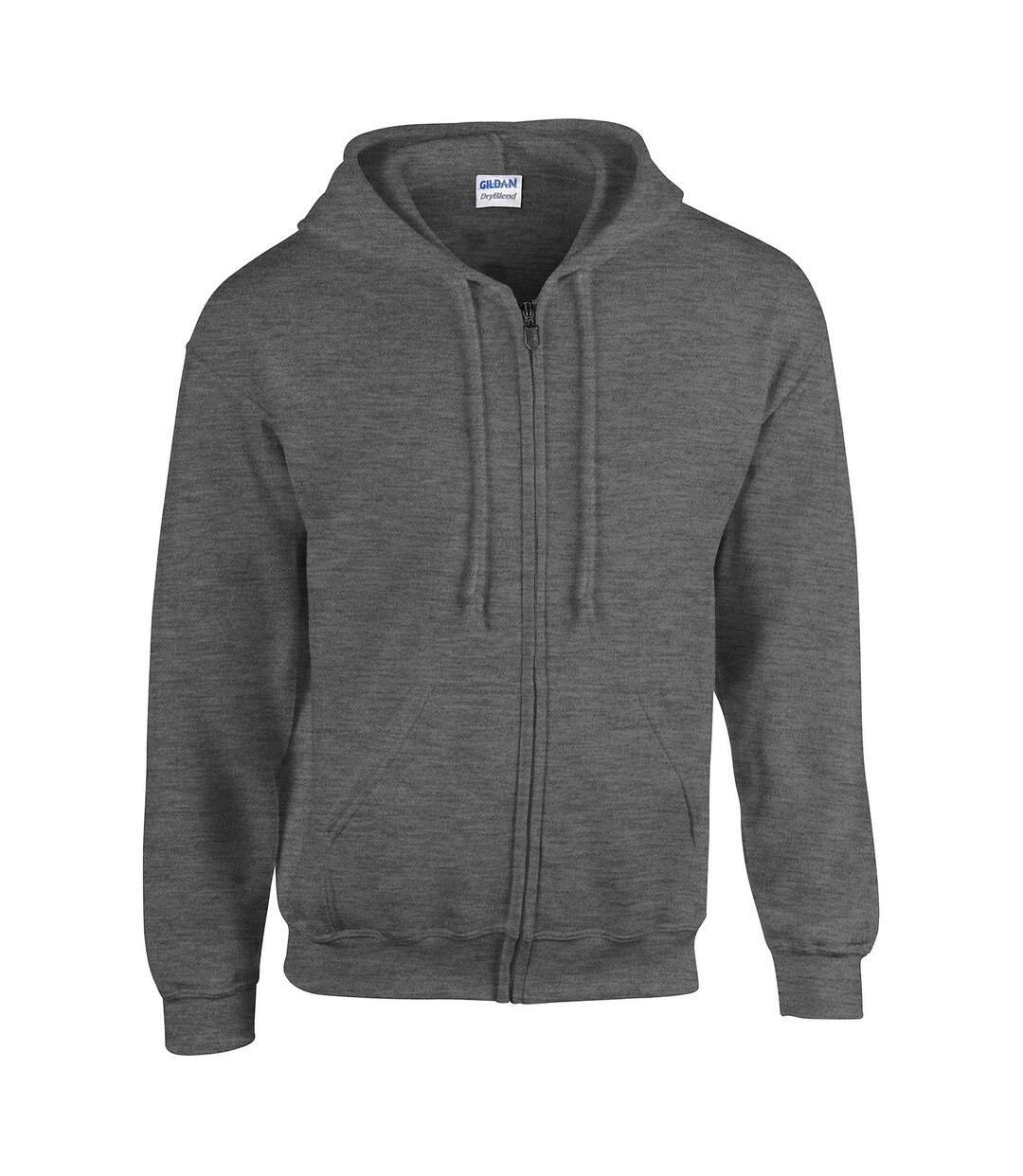 Mens Heavy Blend Full Zip Hoodie Dark Heather Gildan-1