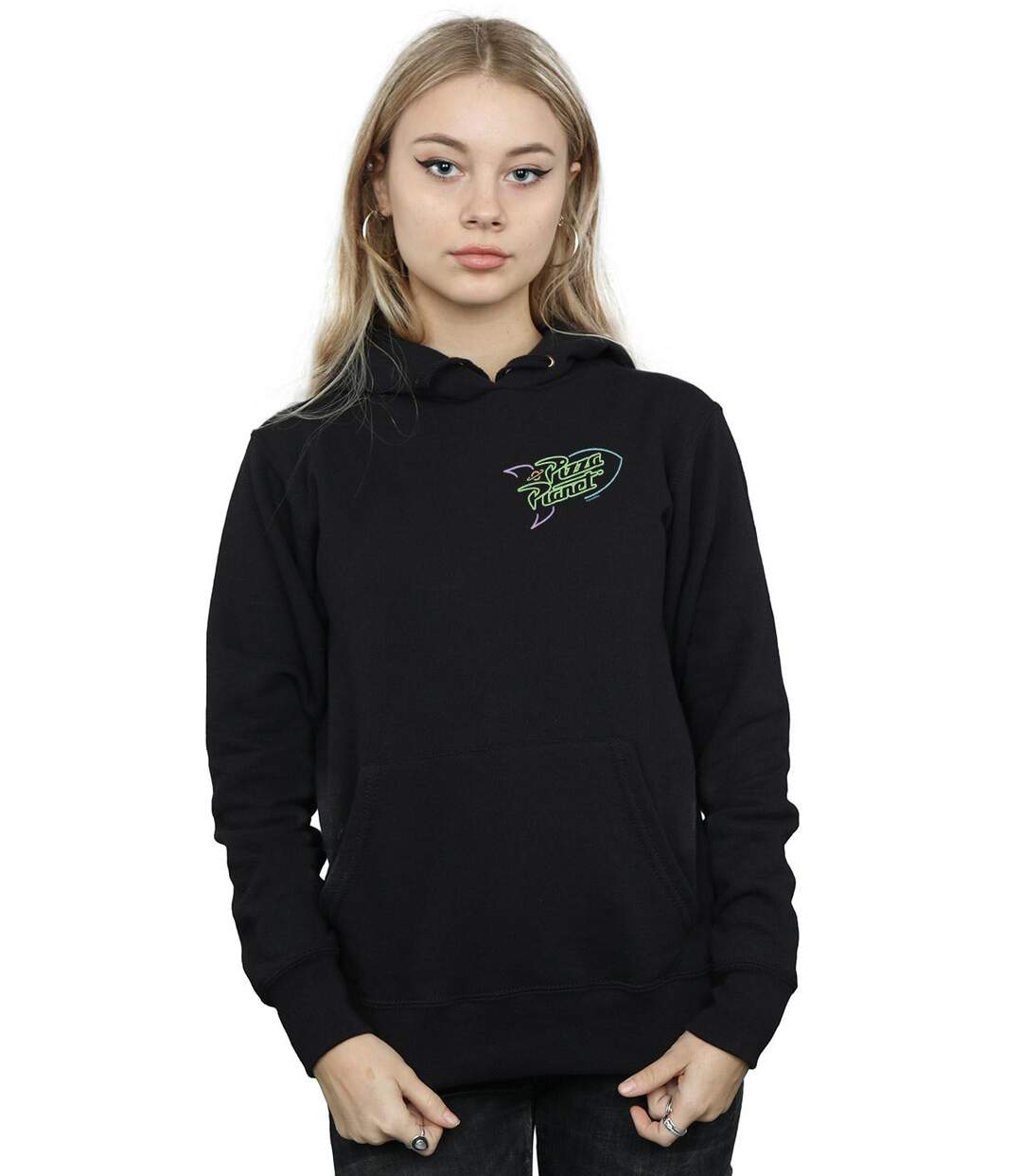 Disney Pull à capuche à imprimé poitrine de Toy Story Neon Pizza Planet Womens/Ladies (Noir) - UTBI15243-2