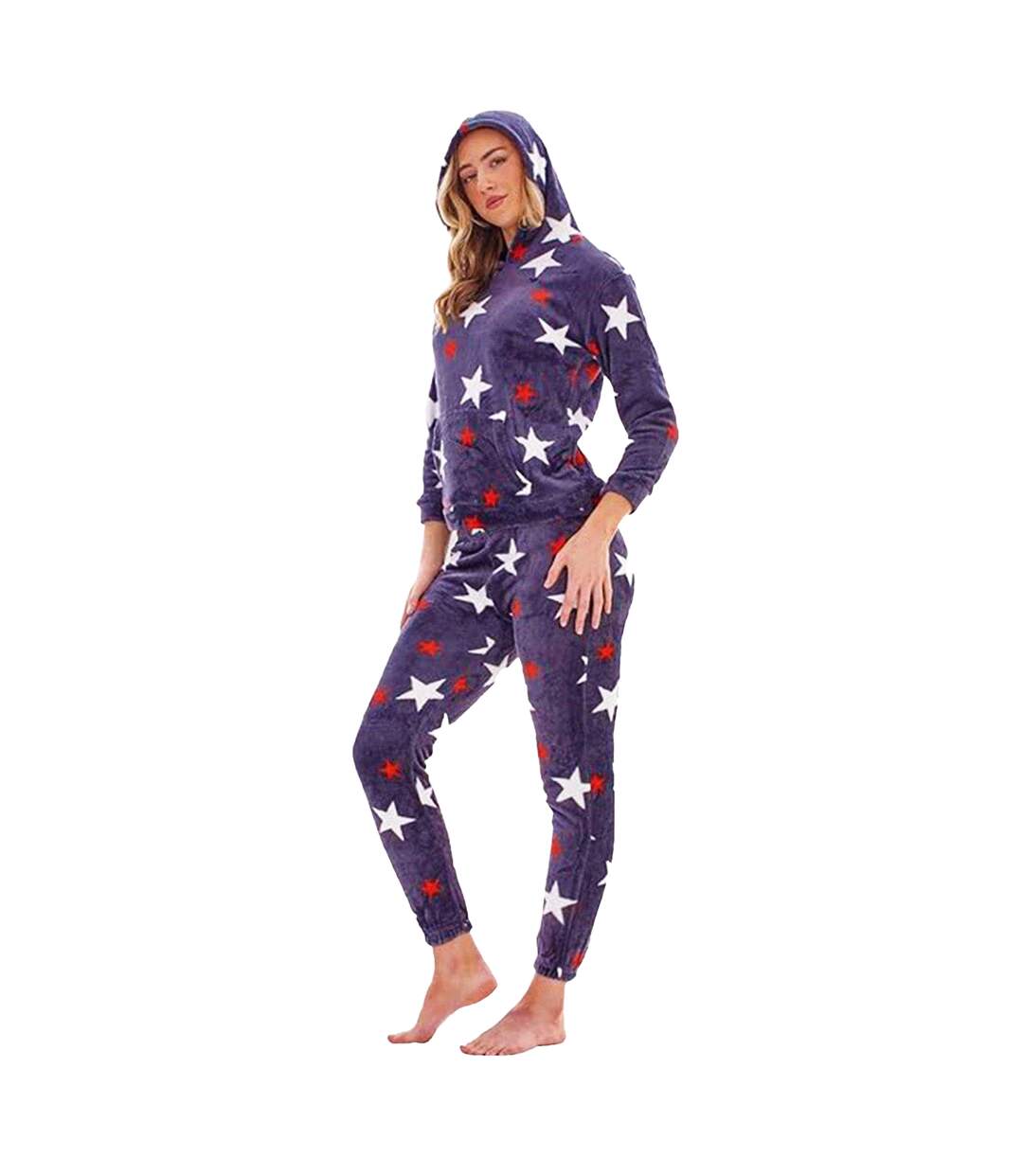 Ensemble De Pyjama Long Motif/style Étoile Femme Gris Blanc Rouge Keanu-4