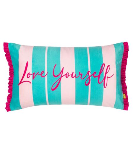 Love yourself velvet stripe cushion cover 50cm x 30cm aqua/pink Furn