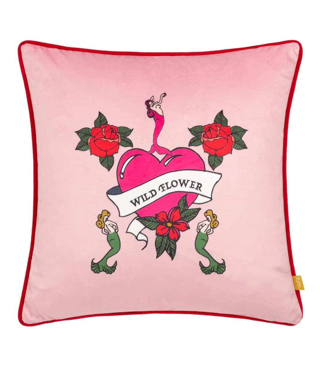 Wild flower piped velvet cushion cover 43cm x 43cm pink Furn