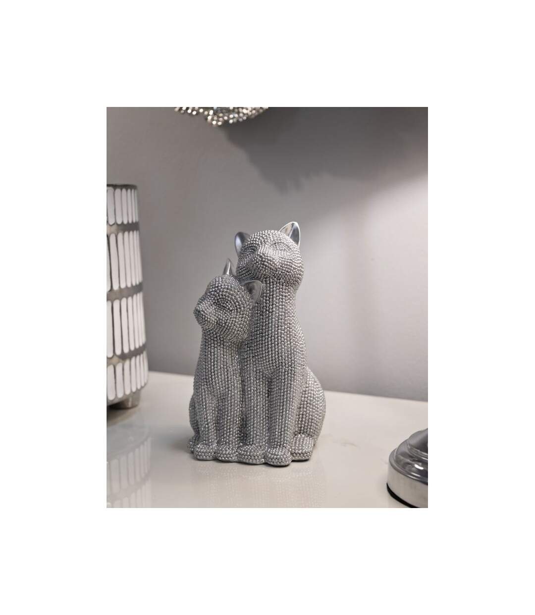 Statuette Déco Couple de Chat Sparky 21cm Argent-5