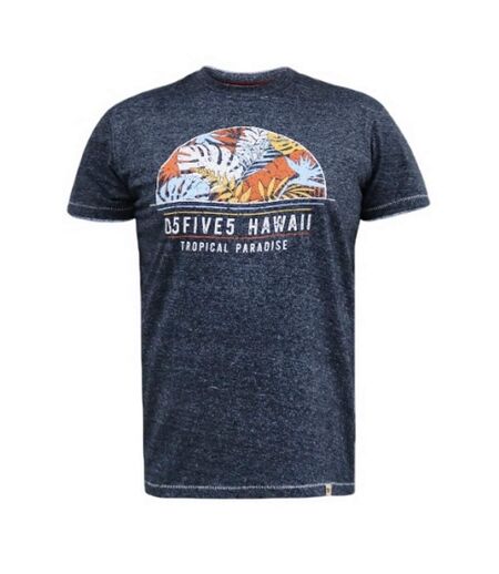 Mens D555 Upton Hawaii Leaf Print Kingsize T-shirt Navy Twist Duke