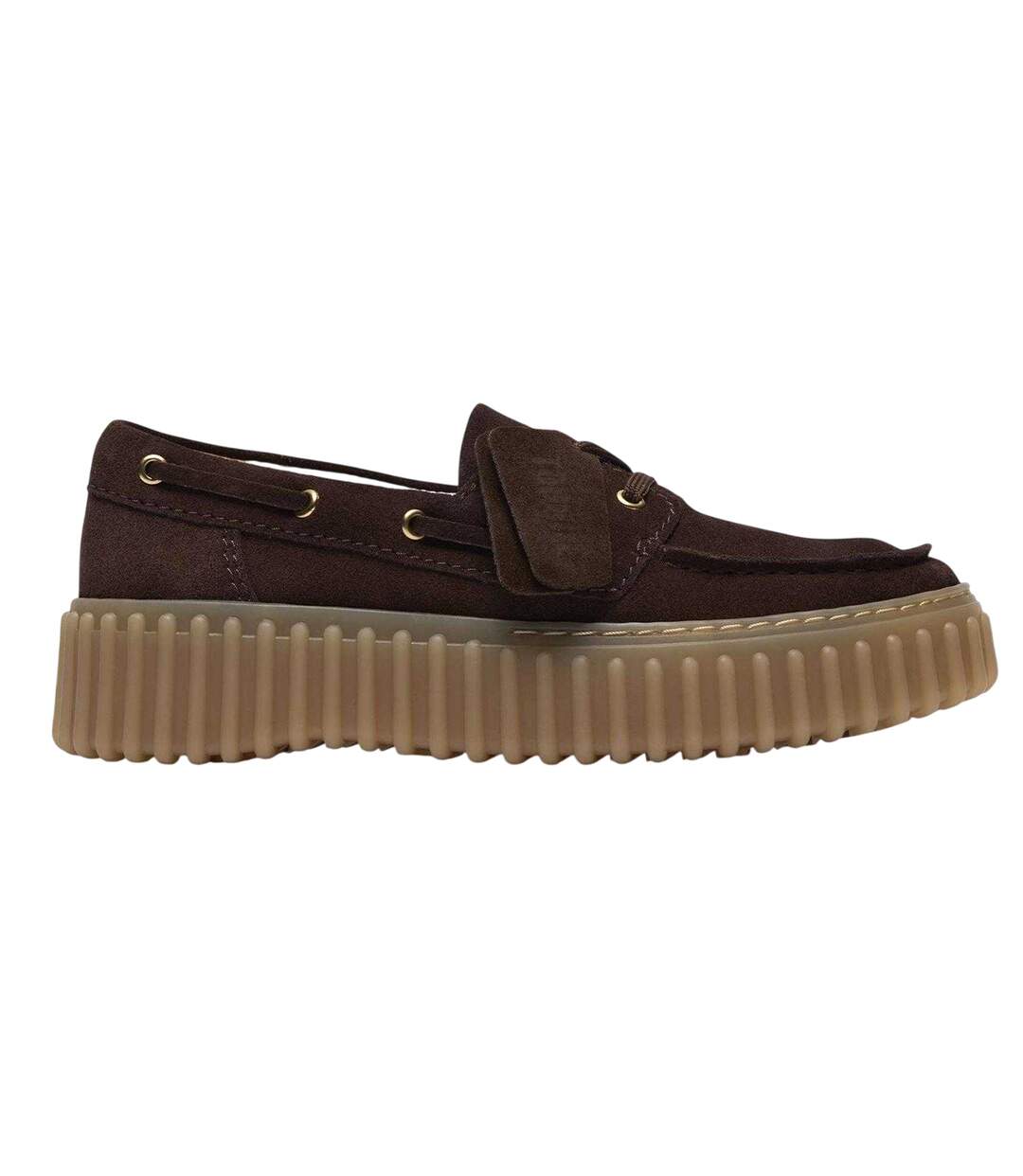 Womens/ladies Torhill Leather Moc Toe Platform Boat Shoes Dark Brown Clarks-1