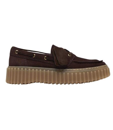 Womens/ladies Torhill Leather Moc Toe Platform Boat Shoes Dark Brown Clarks
