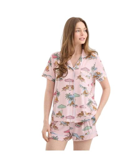 Womens/ladies Short Pyjama Set Pink Multicoloured Chelsea Peers