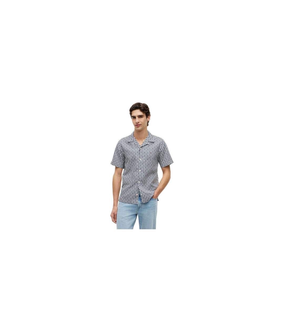 Chemise Manches Courtes Motif/style À Motifs Homme Gris Bleu Marine Tommy Hilfiger-1