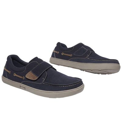 Men's Navy Boat-Style Shoes - Split Leather