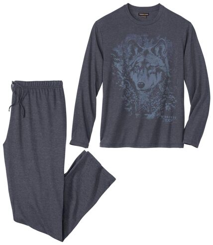 Men's Navy Wolf Print Pyjama Short Set 
