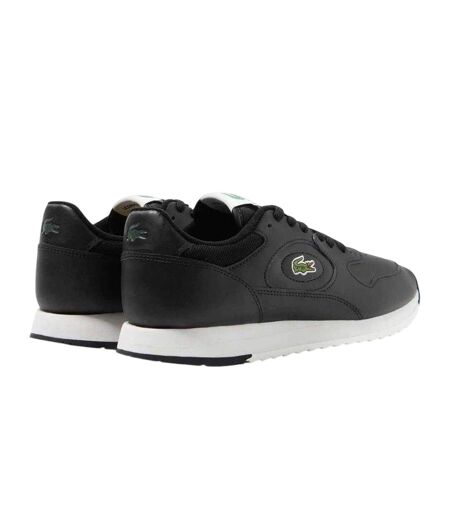 Mens Linetrack Leather Running Trainers Black Off White Lacoste