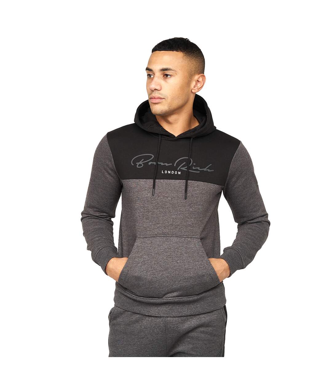 Sweat à capuche lehmann homme noir chiné Born Rich