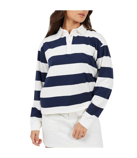 Haut De Rugby Manches Longues Motif/style Rayures Horizontales Femme Bleu Marine Crème Brave Soul
