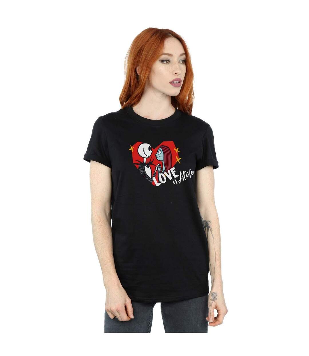 Disney Womens/Ladies The Nightmare Before Christmas Love Is Alive Cotton Boyfriend T-Shirt (Noir) - UTBI41637-2