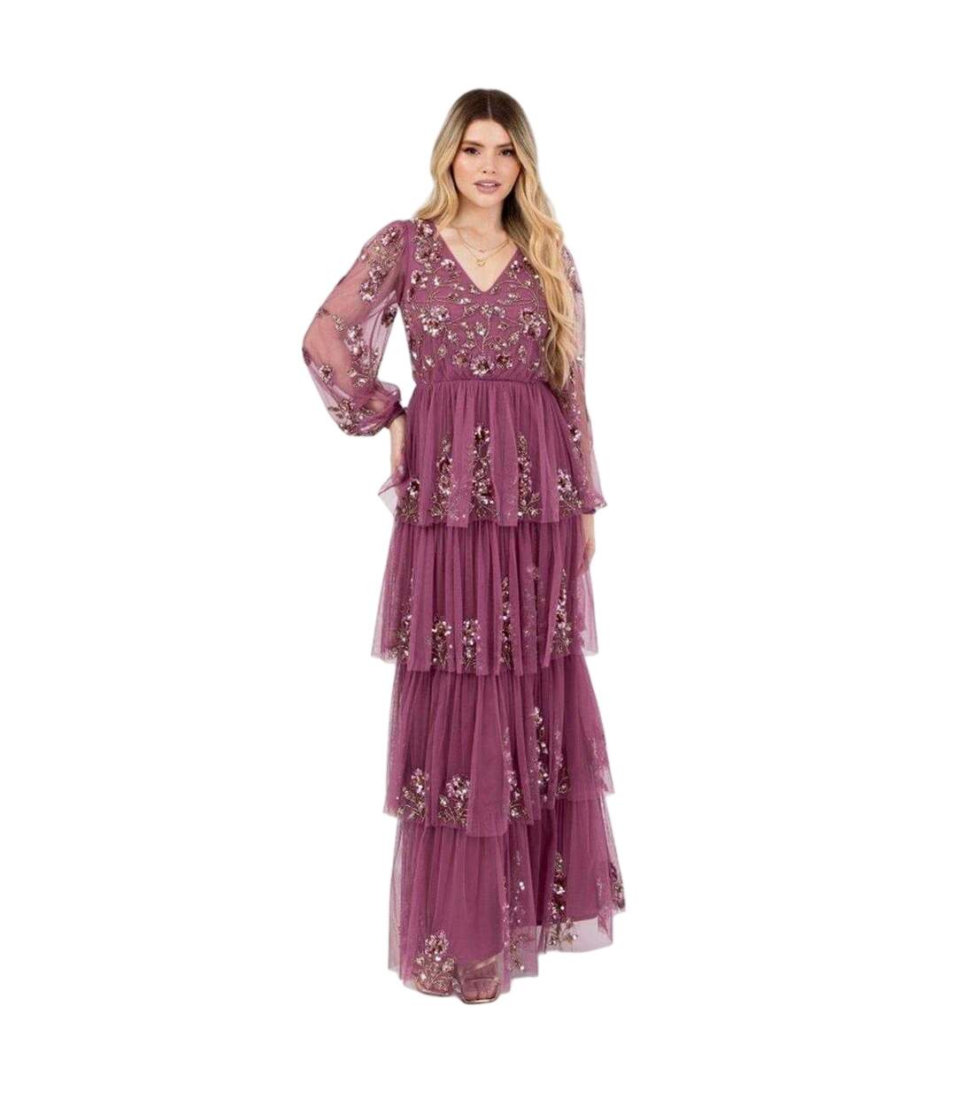 Robe Longue Motif/style Paillette Femme Rose Clair Maya Deluxe-1