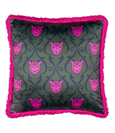 Lupita fringed cheetah cushion cover 50cm x 50cm emerald/pink Paoletti