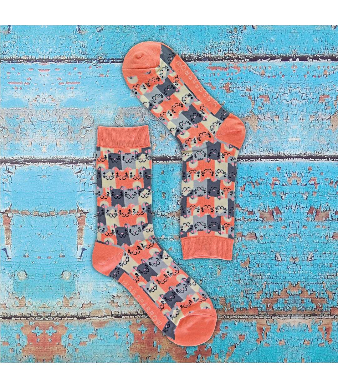 Miss Sparrow - 1 Paire Chaussettes Femme Chat Animaux Bambou Fantaisie-4