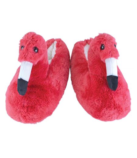 Ladies Novelty Pink Plush Flamingo Slippers