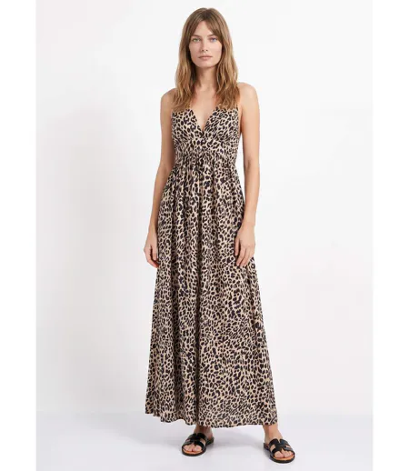 Robe longue sans manches, motif léopard